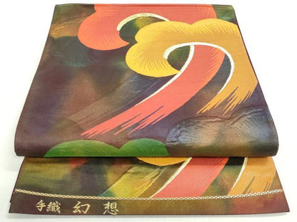 平和屋着物◎六通柄袋帯　手織　ふくれ織　幻想　立波文　金糸　引箔　正絹　逸品　DABF8330we