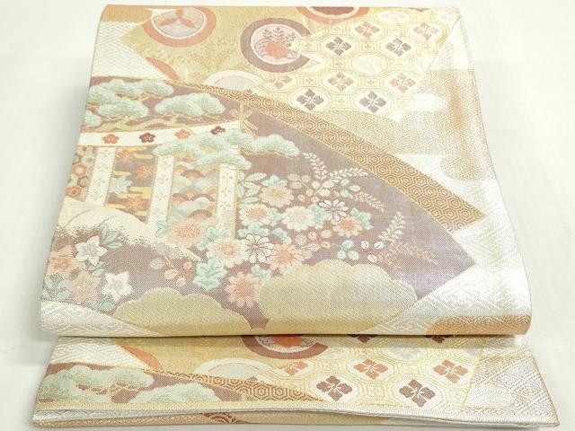 平和屋着物◎宝珠本佐賀錦　六通柄袋帯　九百錦　地紙御所車花文　金銀糸　正絹　逸品　DABF8337we
