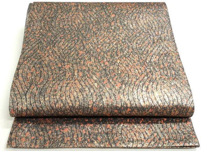 平和屋着物◎六通柄袋帯　よろけ縞　黒地　金糸　正絹　逸品　DABF8347we
