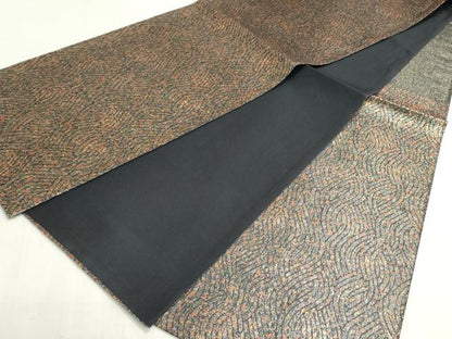 平和屋着物◎六通柄袋帯　よろけ縞　黒地　金糸　正絹　逸品　DABF8347we