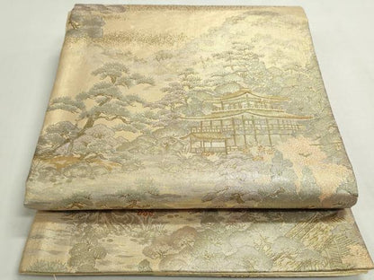 平和屋着物◎佐賀錦　六通柄袋帯　風景花松文　金糸　プラチナ箔　正絹　逸品　DABF8350we