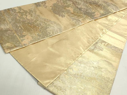 平和屋着物◎佐賀錦　六通柄袋帯　風景花松文　金糸　プラチナ箔　正絹　逸品　DABF8350we