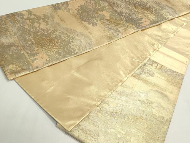平和屋着物◎佐賀錦　六通柄袋帯　風景花松文　金糸　プラチナ箔　正絹　逸品　DABF8350we