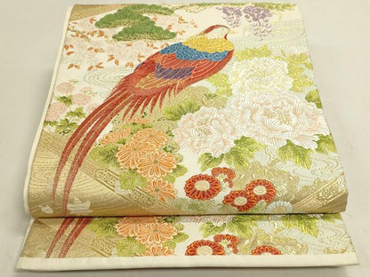 平和屋着物◎六通柄袋帯　唐織　花鳥文　金糸　正絹　逸品　DABF8358we
