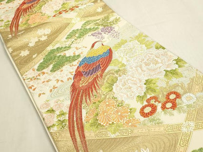 平和屋着物◎六通柄袋帯　唐織　花鳥文　金糸　正絹　逸品　DABF8358we