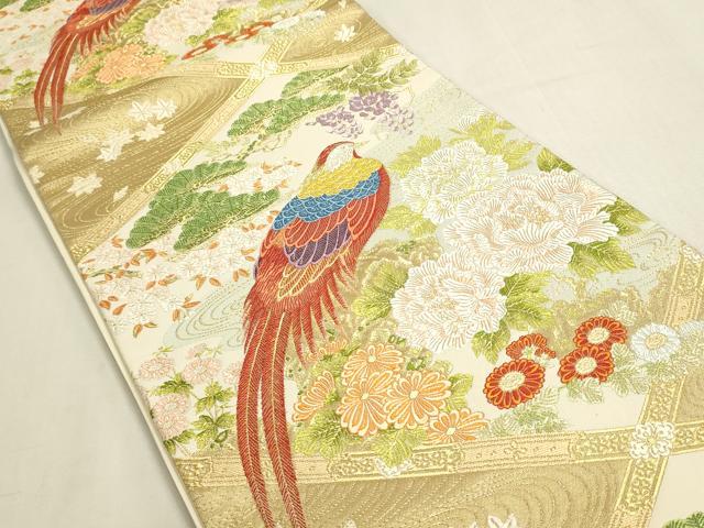 平和屋着物◎六通柄袋帯　唐織　花鳥文　金糸　正絹　逸品　DABF8358we