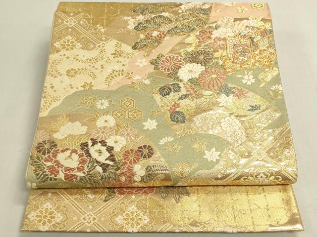 平和屋着物◎六通柄袋帯　唐織　道長扇面小袖文　金糸　正絹　逸品　DABF8363we