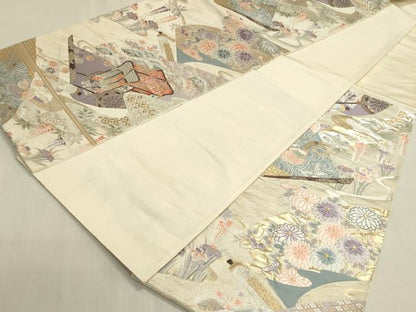 平和屋着物◎六通柄袋帯　唐織　九百錦　絵巻　御所車花鳥文　金銀糸　正絹　逸品　DABF8368we