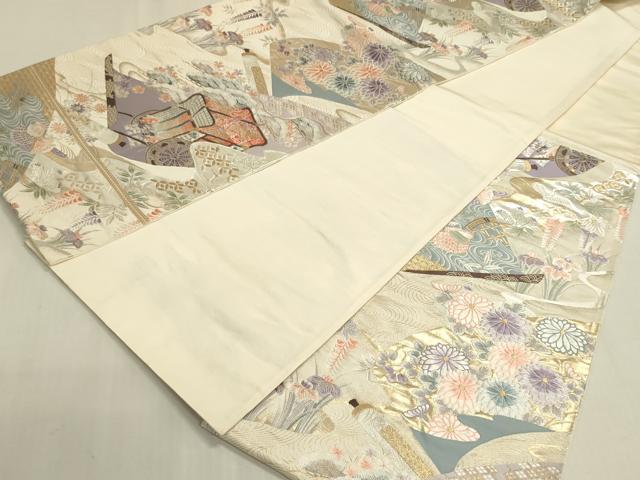 平和屋着物◎六通柄袋帯　唐織　九百錦　絵巻　御所車花鳥文　金銀糸　正絹　逸品　DABF8368we