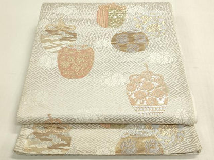 平和屋着物◎西陣　六通柄袋帯　仕覆文　花うさぎ　金銀糸　証紙付き　正絹　逸品　DABF8369we