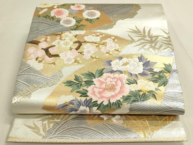 平和屋着物◎六通柄袋帯　唐織　流水地紙花文　金銀糸　正絹　逸品　DABF8421we