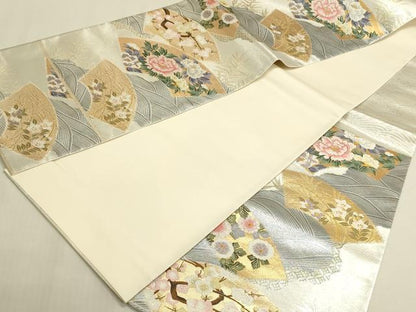 平和屋着物◎六通柄袋帯　唐織　流水地紙花文　金銀糸　正絹　逸品　DABF8421we