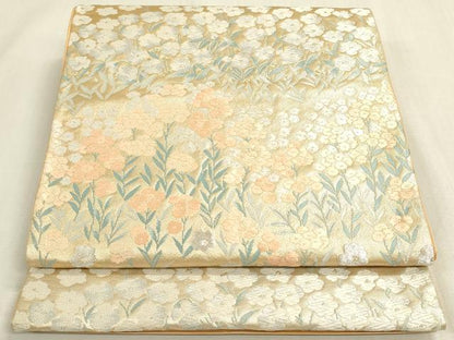 平和屋着物◎六通柄袋帯　唐織　大原乃里　草花文　金銀糸　正絹　逸品　DABF8435we