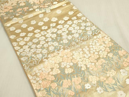 平和屋着物◎六通柄袋帯　唐織　大原乃里　草花文　金銀糸　正絹　逸品　DABF8435we
