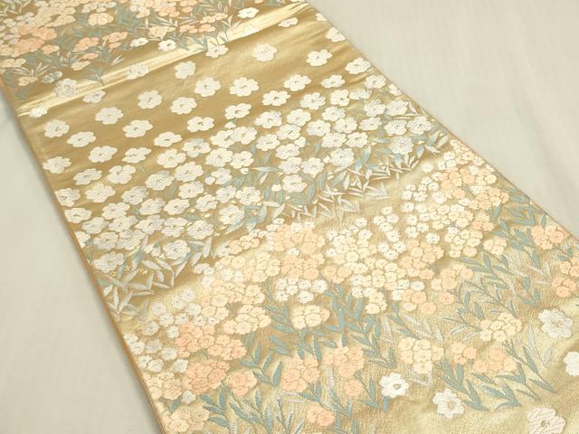 平和屋着物◎六通柄袋帯　唐織　大原乃里　草花文　金銀糸　正絹　逸品　DABF8435we