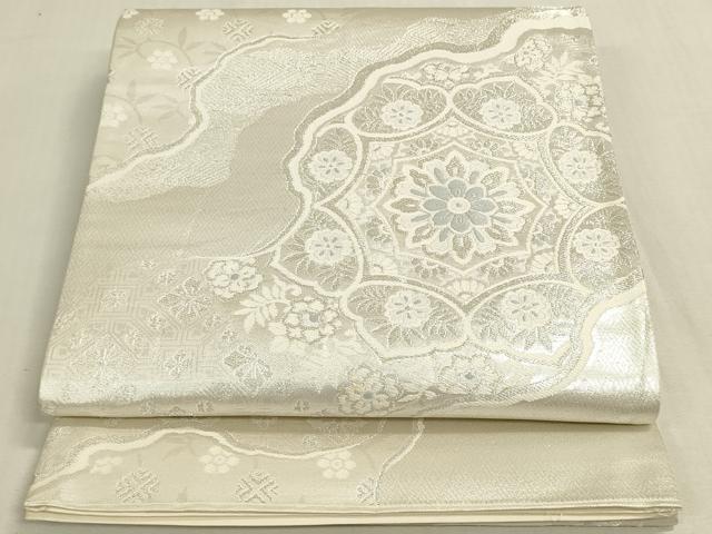 平和屋着物◎六通柄袋帯　唐織　正倉院花唐草文　銀糸　正絹　逸品　DABF8437we