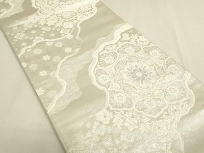 平和屋着物◎六通柄袋帯　唐織　正倉院花唐草文　銀糸　正絹　逸品　DABF8437we