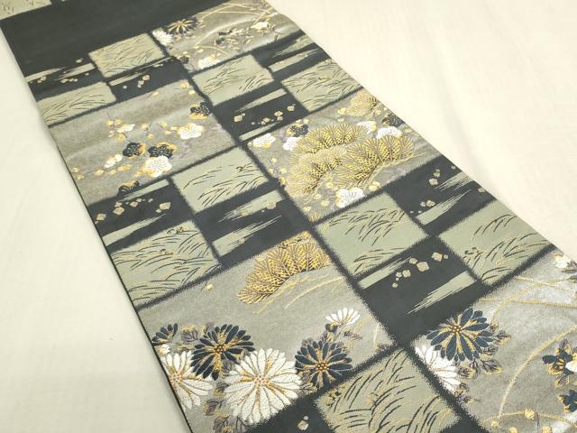 平和屋着物◎六通柄袋帯　唐織　發　琳派市松　金糸　正絹　逸品　DABF8443we