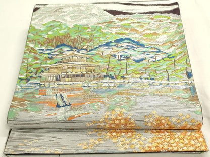 平和屋着物◎六通柄袋帯　金閣寺　金糸　正絹　逸品　DABF8501we