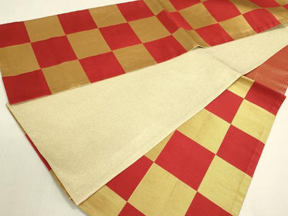 平和屋着物◎六通柄袋帯　市松文様　金糸　DABF8506we