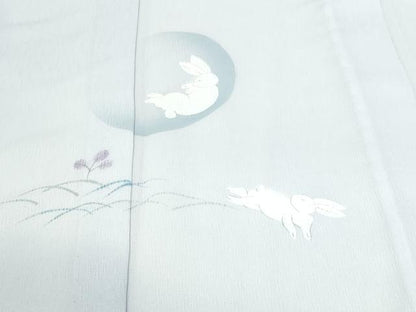 平和屋着物＊夏物　訪問着　兎　草葉文　暈し染め　紗　洗える着物　DABF8626sf