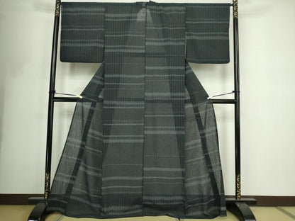 平和屋着物＊夏物　小紋　横段文　紗　洗える着物　DABF8639sf