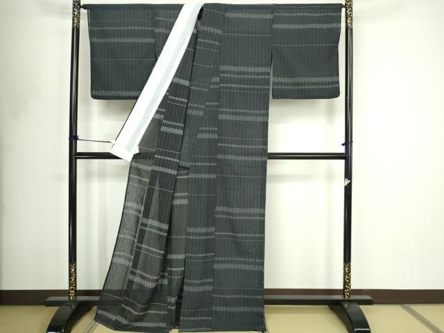 平和屋着物＊夏物　小紋　横段文　紗　洗える着物　DABF8639sf