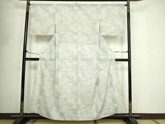 平和屋着物＊夏物　小紋　麻の葉文　紗　洗える着物　DABF8648sf