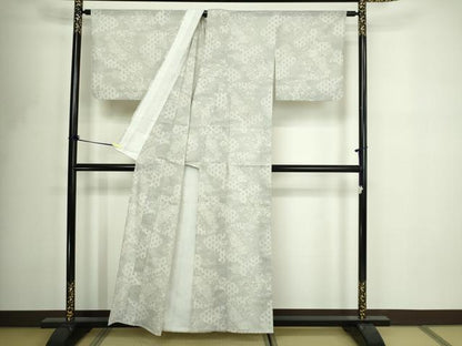 平和屋着物＊夏物　小紋　麻の葉文　紗　洗える着物　DABF8648sf