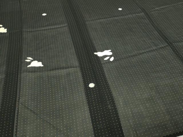 平和屋着物＊夏物　小紋　兎　黒地　紗　正絹　逸品　DABF8652sf