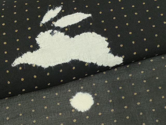 平和屋着物＊夏物　小紋　兎　黒地　紗　正絹　逸品　DABF8652sf