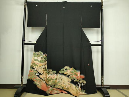 平和屋着物■豪華黒留袖　作家物　飛鶴草花文　松竹梅　暈し染め　金彩　正絹　逸品　DABF8702sf