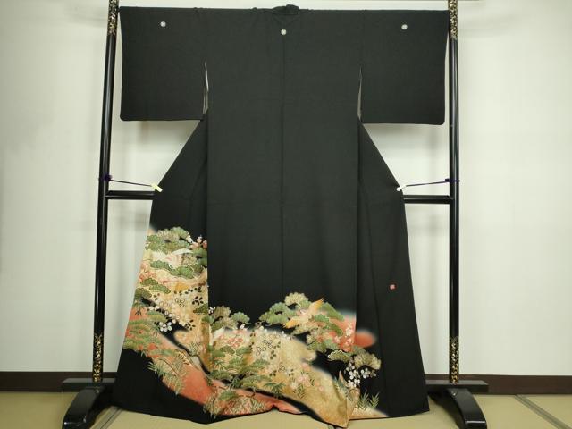 平和屋着物■豪華黒留袖　作家物　飛鶴草花文　松竹梅　暈し染め　金彩　正絹　逸品　DABF8702sf