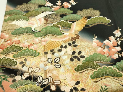 平和屋着物■豪華黒留袖　作家物　飛鶴草花文　松竹梅　暈し染め　金彩　正絹　逸品　DABF8702sf
