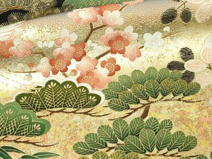 平和屋着物■豪華黒留袖　作家物　飛鶴草花文　松竹梅　暈し染め　金彩　正絹　逸品　DABF8702sf
