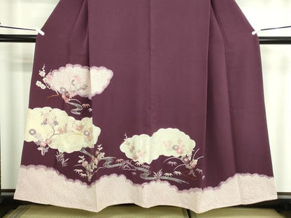 平和屋着物■豪華色留袖　駒刺繍　絞り　流水草花文　正絹　逸品　DABF8703sf