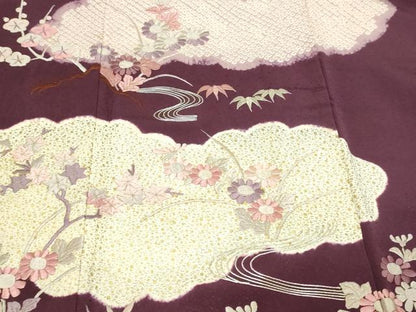 平和屋着物■豪華色留袖　駒刺繍　絞り　流水草花文　正絹　逸品　DABF8703sf