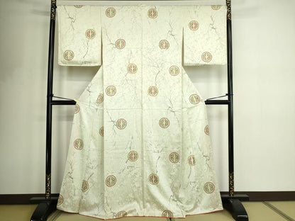 平和屋着物■上質な小紋　枝梅花蝶丸文　正絹　逸品　DABF8704sf