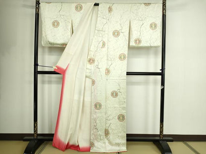 平和屋着物■上質な小紋　枝梅花蝶丸文　正絹　逸品　DABF8704sf