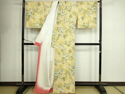 平和屋着物■上質な小紋　草花文　暈し染め　正絹　逸品　DABF8705sf
