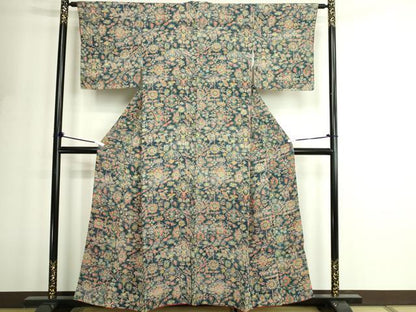 平和屋着物■上質な小紋　型染め　正倉院花唐草文　正絹　逸品　DABF8706sf