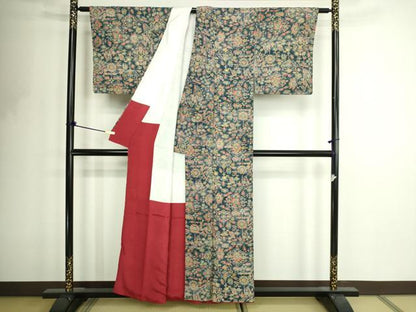 平和屋着物■上質な小紋　型染め　正倉院花唐草文　正絹　逸品　DABF8706sf