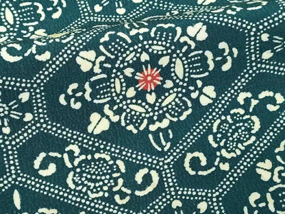 平和屋着物■上質な小紋　型染め　藍　花菱文　正絹　逸品　DABF8708sf