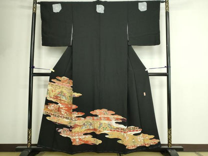 平和屋着物■豪華黒留袖　作家物　狩猟花文　金彩　正絹　逸品　未使用　DABF8709sf