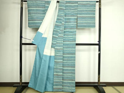 平和屋着物■上質な紬　横段文　正絹　逸品　DABF8710sf
