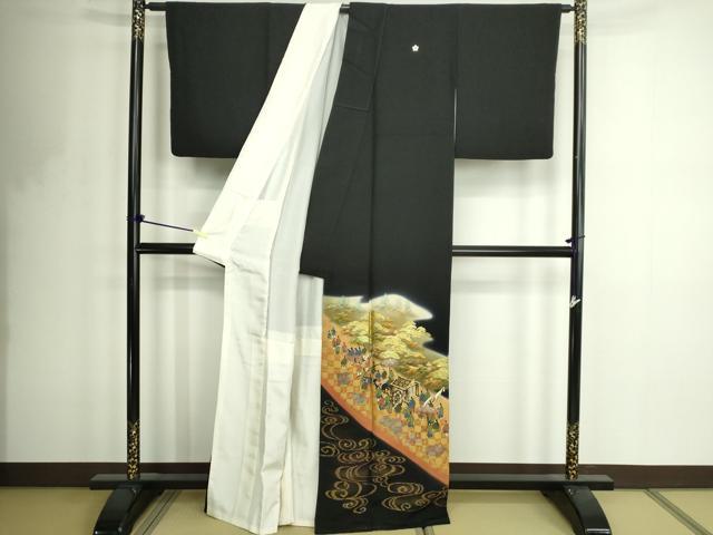 平和屋着物■豪華黒留袖　作家物　人物風景文　暈し染め　金彩　正絹　逸品　DABF8712sf