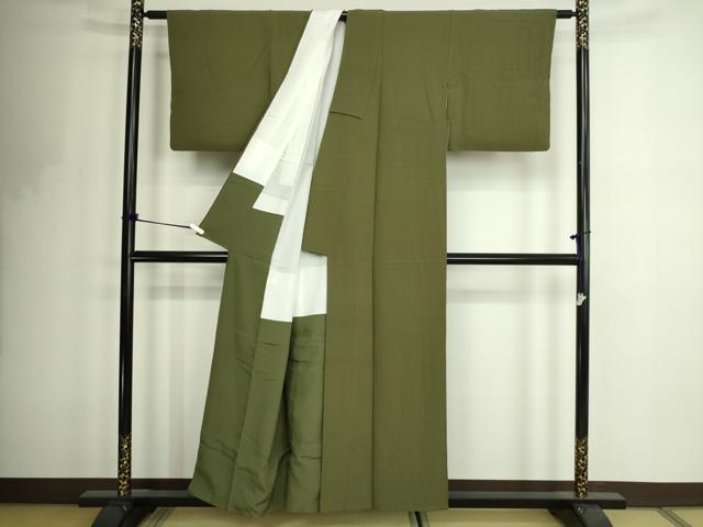 平和屋着物■上質な色無地　松葉色　正絹　逸品　DABF8715sf