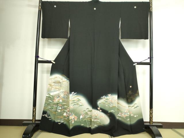 平和屋着物■豪華黒留袖　作家物　人物風景文　暈し染め　金彩　正絹　逸品　DABF8717sf