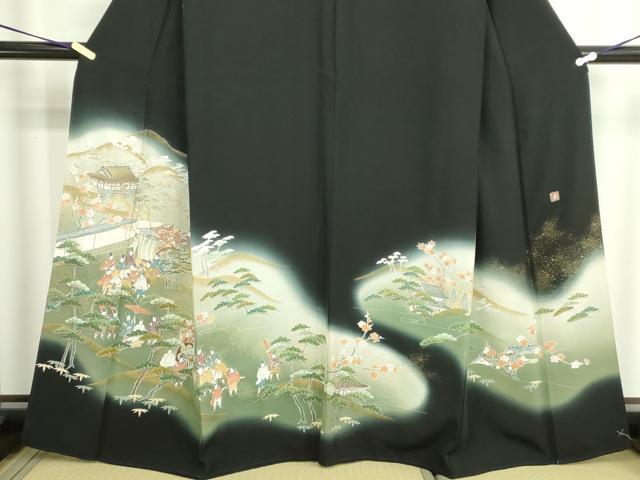 平和屋着物■豪華黒留袖　作家物　人物風景文　暈し染め　金彩　正絹　逸品　DABF8717sf