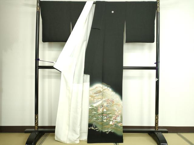 平和屋着物■豪華黒留袖　作家物　人物風景文　暈し染め　金彩　正絹　逸品　DABF8717sf